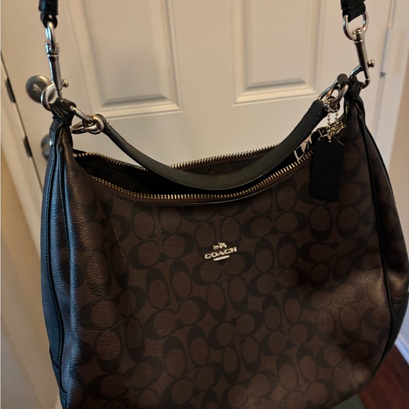 Coach Brown Canvas Shoulder Bag with Signature Monogram - Picture 1 of 5